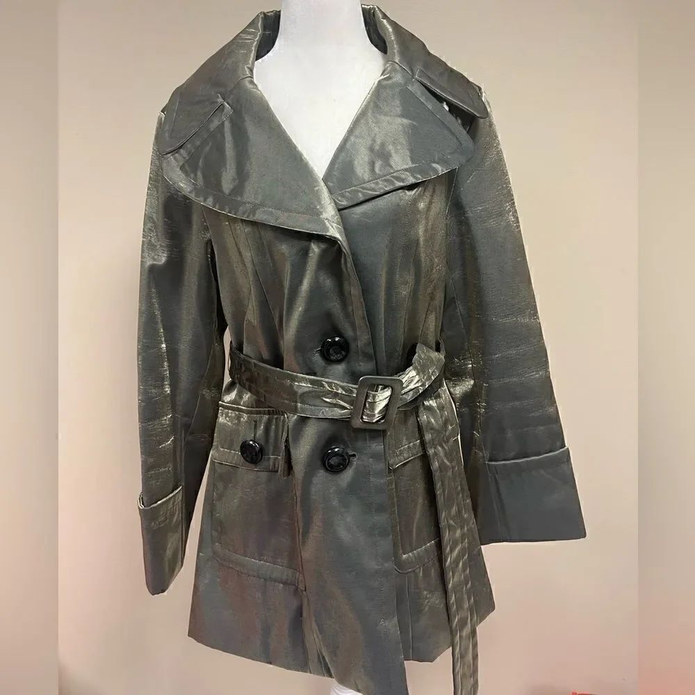 Hilary Radley green metallic trench coat. Size M